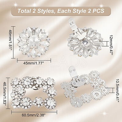 AHADEMAKER 4Pcs 2 Style Detachable Alloy Crystal Rhinestone Shoe Buckle Clips FIND-GA0002-15-1