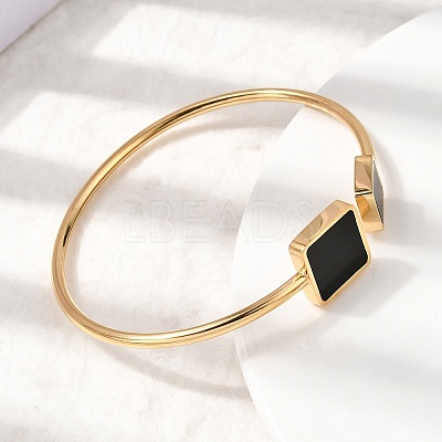 Square 304 Stainless Steel Enamel Cuff Bangles BJEW-Z166-01G-1