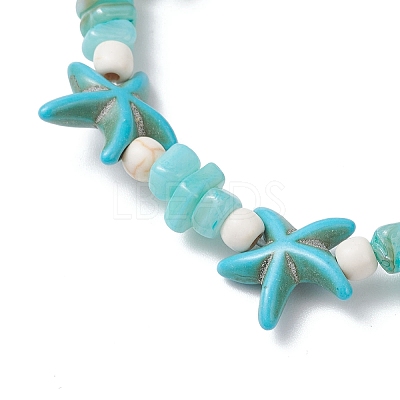 3Pcs 3 Colors Synthetic Turquoise & Natural Freshwater Shell Beads Stretch Bracelets for Women BJEW-JB12537-1