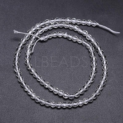 Faceted Round Natural Quartz Crystal Beads Strands G-L411-30-4mm-1