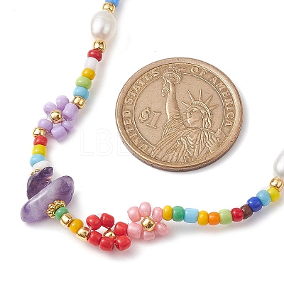 Flower Glass Seed & Pearl Beaded Necklaces NJEW-JN04677-02-1