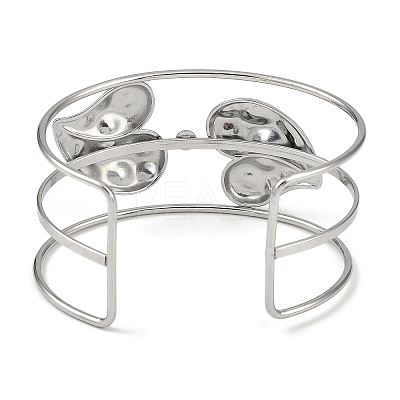 Non-Tarnish 304 Stainless Steel Wide Hollow Heart Open Cuff Bangles BJEW-Q348-02P-1