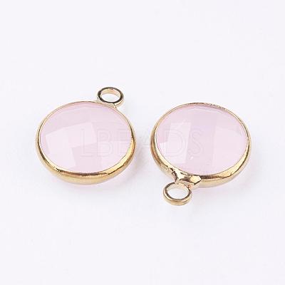 Golden Tone Brass Glass Flat Round Charms GLAA-M003-A-13G-1