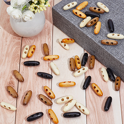 60Pcs 4 Colors 2-Hole Wood Buttons BUTT-GF0004-25B-1