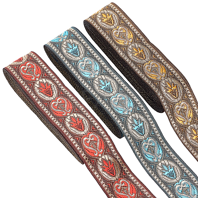 3 Rolls 3 Colors Ethnic Style Embroidery Polyester Ribbons OCOR-PH0001-22-1