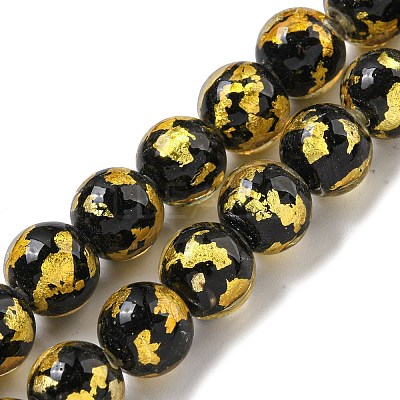 Handmade Silver/Gold Foil Lampwork Beads Strands LAMP-L079-07D-1