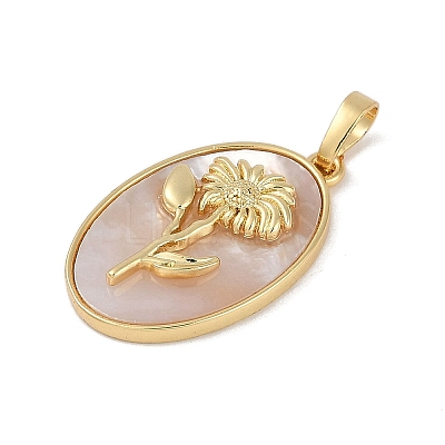 Rack Plating Brass Pave Shell Oval Pendants KK-U032-92G-05-1