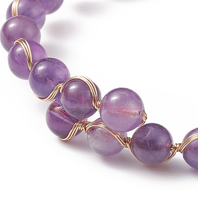 5Pcs 5 Style Natural Mixed Gemstone Round Beaded Cuff Bangles Set BJEW-JB09011-1