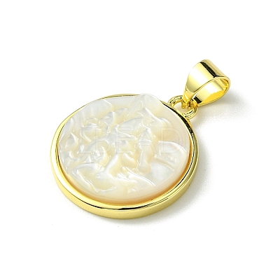 Rack Plating Brass Pave Natural Shell Pendants KK-A204-01B-02G-1