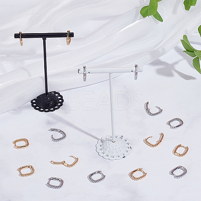 16Pcs 2 Colors Half Spiral Rectangle Brass Hoop Earrings for Women EJEW-UN0003-26-1