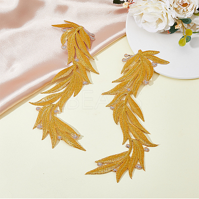 2 Pairs 2 Colors Polyester Metallic Thread Embroidery Leaf Appliques DIY-FH0005-82-1