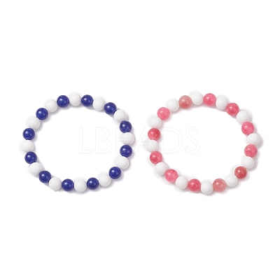 2Pcs Natural & Dyed Malaysia Jade Bracelets for Women BJEW-JB12624-1