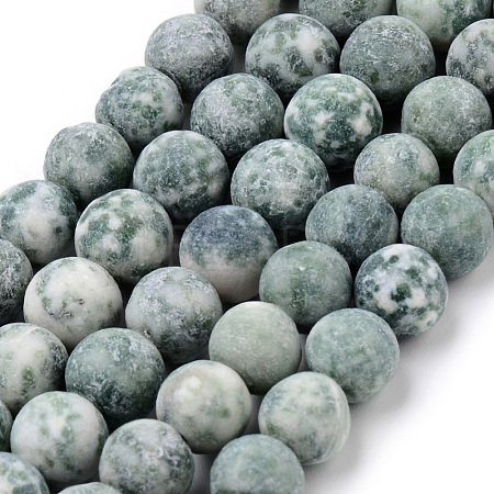 Natural Green Spot Jasper Round Bead Strands G-Q462-74-6mm-1