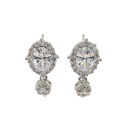 Oval Brass Micro Pave Clear Cubic Zirconia Stud Earring Findings KK-C107-07P-1
