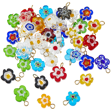 48Pcs Handmade Millefiori Glass Pendants PALLOY-HS00029-1