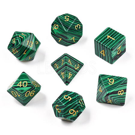 Metal Enlaced Synthetic Malachite Polyhedral Dice Set G-T122-75C-1