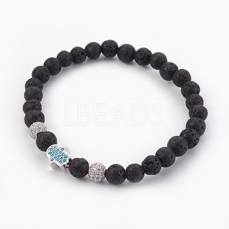 Natural Lava Rock Beads Stretch Bracelets BJEW-JB03965-01-1