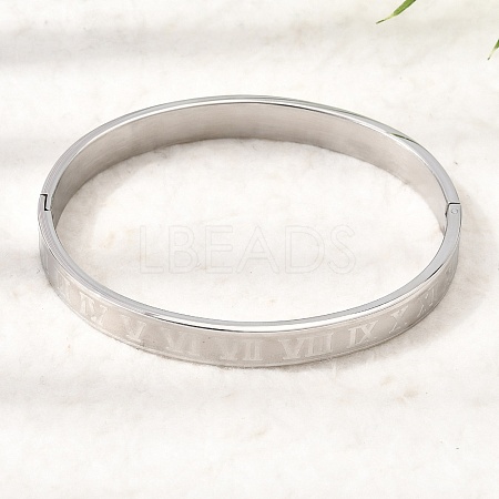 304 Stainless Steel Roman Numerals Hinged Cuff Bangles for Women SA-CBAC920-12P-1