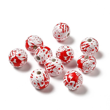 Halloween Theme Printed Natural Wooden Beads WOOD-L020-C01-1