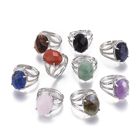 Adjustable Faceted Natural & Synthetic Mixed Gemstone Rings RJEW-I068-B-1