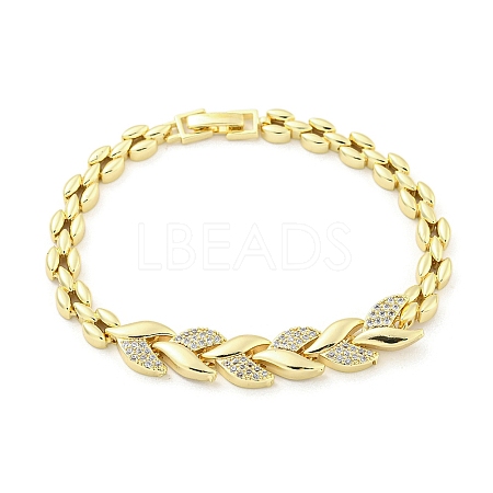 Brass Micro Pave Clear Cubic Zirconia Leaf Link Chain Bracelets for Women BJEW-R315-01B-G-1