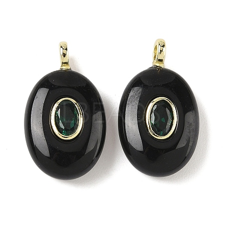 Natural Obsidian & Cubic Zirconia Pendants G-Z076-01G-19-1
