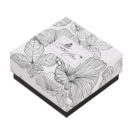 Flower Print Cardboard Paper Jewelry Storage Boxes CON-P022-01C-1