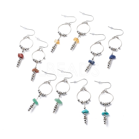 Gemstone Ring with Tassel Dangle Earrings EJEW-JE05052-1