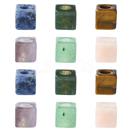 12Pcs 6 Styles Natural Indian Agate & Rose Quartz & Tiger Eye & Amethyst & Green Aventurine & Sodalite European Beads G-CJ0001-84-1