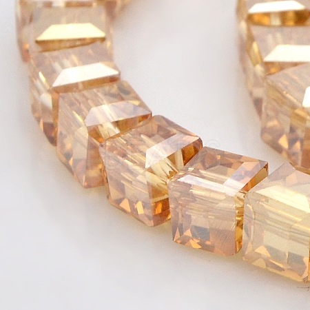 Half Rainbow Plated Glass Faceted Cube Beads Strands GLAA-A031-8mm-HR05-1