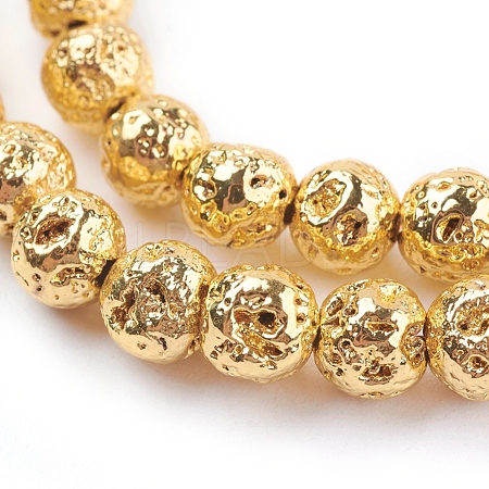 Electroplated Natural Lava Rock Bead Strands G-E429-01-6mm-G-1