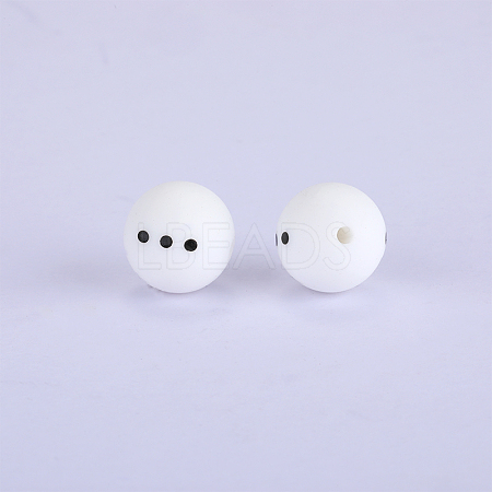 Christmas Printed Round with Snowman Pattern Silicone Focal Beads SI-JX0056A-119-1