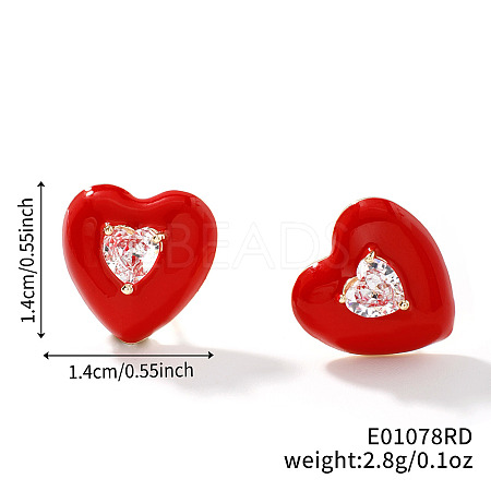 Brass Cubic Zirconia Heart Stud Earrings HT3494-2-1