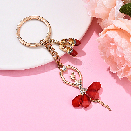 Alloy Crystal Rhinestone & Resin Ballet Dancer Girl Keychain KEYC-YW00228-05-1