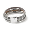 Vintage Leather Bracelet with European and American White Crystal Inlaid Diamonds - Magnetic Buckle. ST5204791-2