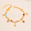Summer Beach Brass Enamel Evile Eye Daisy Flower Tassel Double Layer Anklets for Women YM0620-1