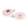 Natural Rose Quartz & Cubic Zirconia Pendants G-Z076-01G-20-2