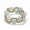 Natural Green Aventurine & Glass Seed Braided Bead Finger Ring RJEW-JR00465-02-1