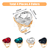 4Pcs 4 Colors Glass Heart Adjustable Rings Set RJEW-FI0001-11-2