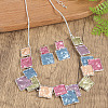 Square Zinc Alloy Enamel Pendant Necklaces & Stud Dangle Earrings Sets FS-WG2E030-10-1