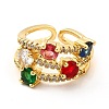 Colorful Glass Open Cuff Ring with Cubic Zirconia KK-H439-05G-2