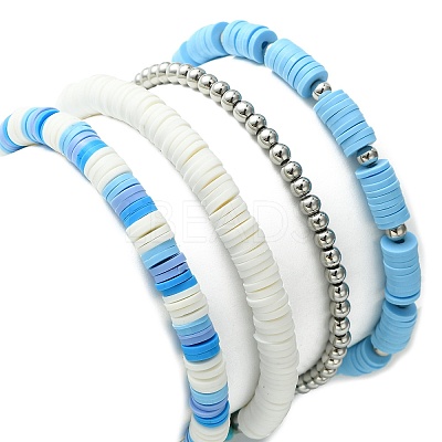 4Pcs 4 Styles Polymer Clay Heishi Surfer Stretch Bracelets Set BJEW-TA00373-1