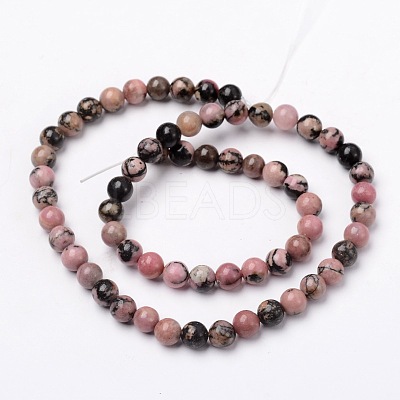 Natural Rhodonite Round Bead Strands G-N0120-17-6mm-1
