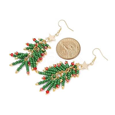 304 Stainless Steel Glass Seed Beads Christmas Tree Dangle Earrings EJEW-MZ00485-1