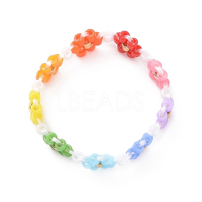 Glass Beaded Flower Wrap Stretch Finger Ring for Women RJEW-MZ00002-01-1