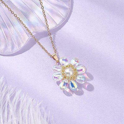 Glass & Glass Pearl Beads Pendants Necklaces for Women NJEW-MZ00106-05-1