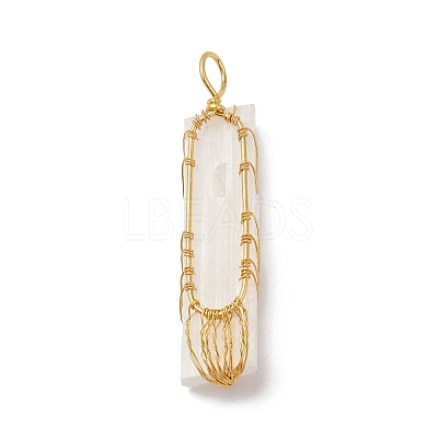 Copper Wire Wrapped Natural Selenite Big Pendants KK-E086-01G-1
