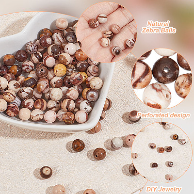 2 Strands Natural Zebra Jasper Round Beads Strands G-GO0001-34-1