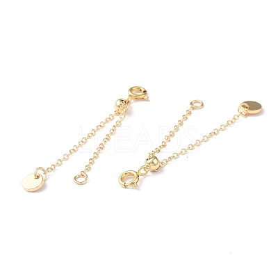 Brass Cable Chain Extenders with Flat Round Charm KK-I702-48G-1