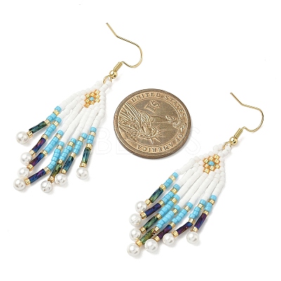 304 Stainless Steel Glass Seed Beads Arrow Dangle Earrings EJEW-MZ00554-01-1